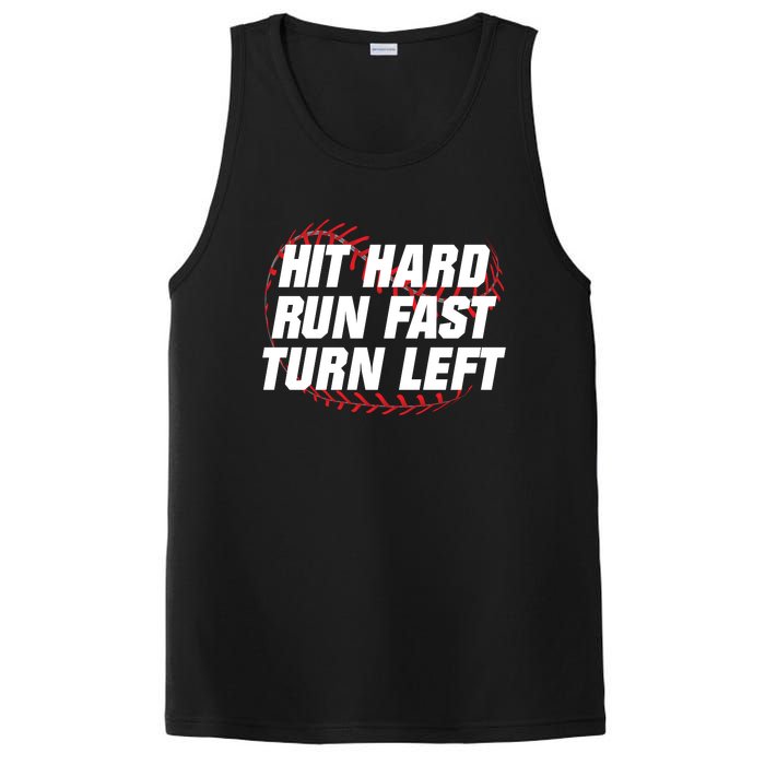 Hit Hard Run Fast Turn Left Funny Baseball Player & Fan PosiCharge Competitor Tank