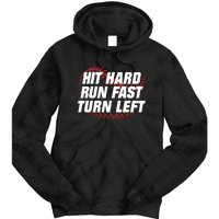 Hit Hard Run Fast Turn Left Funny Baseball Player & Fan Tie Dye Hoodie