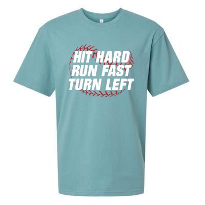 Hit Hard Run Fast Turn Left Funny Baseball Player & Fan Sueded Cloud Jersey T-Shirt