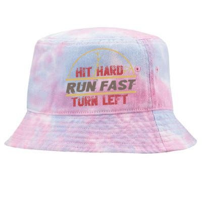 Hit Hard Run Fast Turn Left Funny Baseball Gift Tie-Dyed Bucket Hat