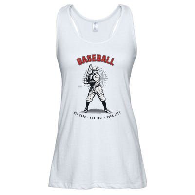 Hit Hard Run Fast Turn Left Funny Baseball Player & Fan Ladies Essential Flowy Tank