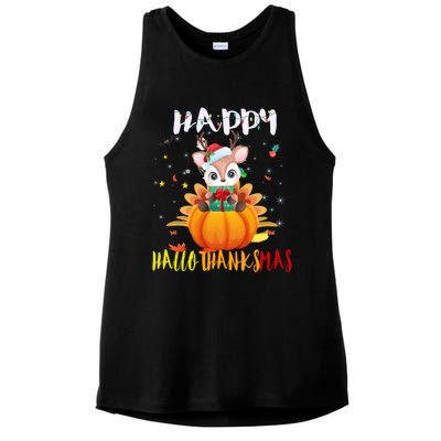 Happy Hallothanksmas Reindeer Halloween Thanksgivin Xmas Gift Ladies PosiCharge Tri-Blend Wicking Tank