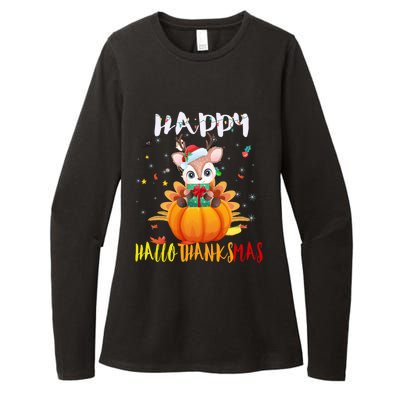 Happy Hallothanksmas Reindeer Halloween Thanksgivin Xmas Gift Womens CVC Long Sleeve Shirt