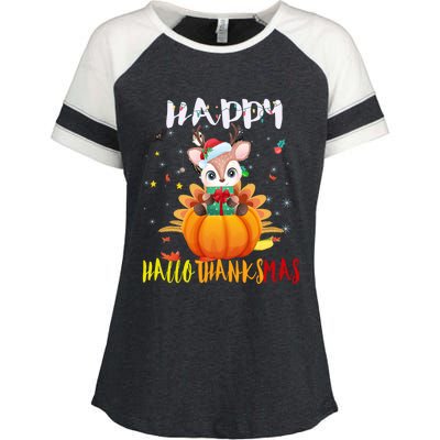 Happy Hallothanksmas Reindeer Halloween Thanksgivin Xmas Gift Enza Ladies Jersey Colorblock Tee