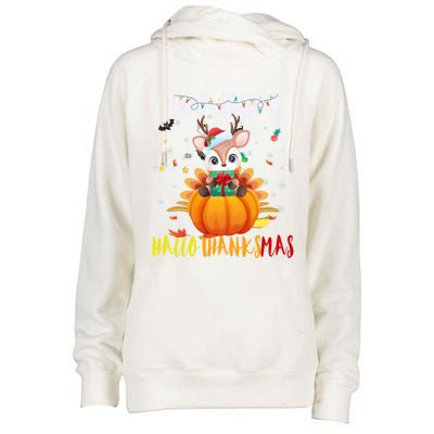 Happy Hallothanksmas Reindeer Halloween Thanksgivin Xmas Gift Womens Funnel Neck Pullover Hood