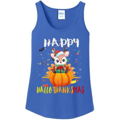 Happy Hallothanksmas Reindeer Halloween Thanksgivin Xmas Gift Ladies Essential Tank