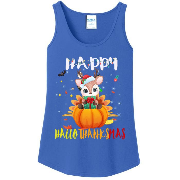 Happy Hallothanksmas Reindeer Halloween Thanksgivin Xmas Gift Ladies Essential Tank