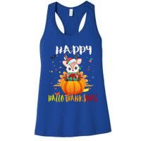 Happy Hallothanksmas Reindeer Halloween Thanksgivin Xmas Gift Women's Racerback Tank