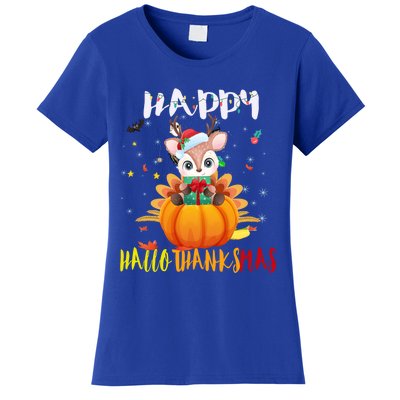 Happy Hallothanksmas Reindeer Halloween Thanksgivin Xmas Gift Women's T-Shirt