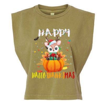 Happy Hallothanksmas Reindeer Halloween Thanksgivin Xmas Gift Garment-Dyed Women's Muscle Tee