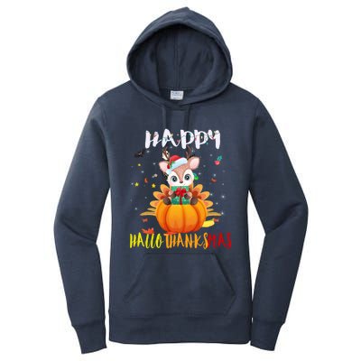 Happy Hallothanksmas Reindeer Halloween Thanksgivin Xmas Gift Women's Pullover Hoodie