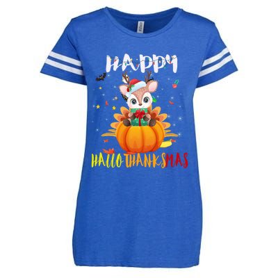 Happy Hallothanksmas Reindeer Halloween Thanksgivin Xmas Gift Enza Ladies Jersey Football T-Shirt