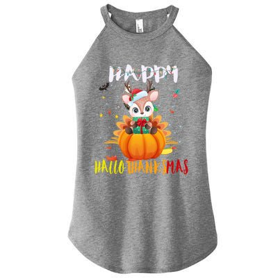 Happy Hallothanksmas Reindeer Halloween Thanksgivin Xmas Gift Women's Perfect Tri Rocker Tank