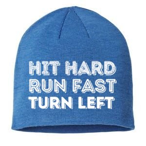 Hit Hard Run Fast Turn Left Gift Baseball Lover And Softball Fan Funny Gift Sustainable Beanie