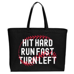 Hit Hard Run Fast Turn Left Funny Baseball Player And Fan Cotton Canvas Jumbo Tote