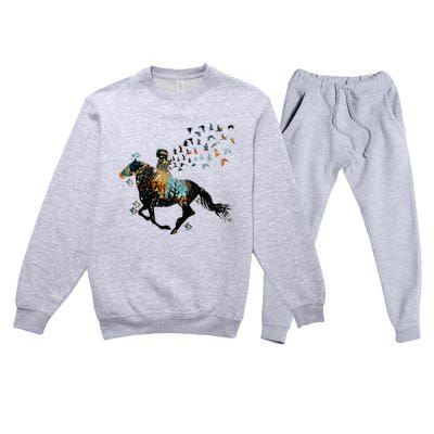 Horse Horseback Riding Life Nature Bird Horse Girls Women Premium Crewneck Sweatsuit Set