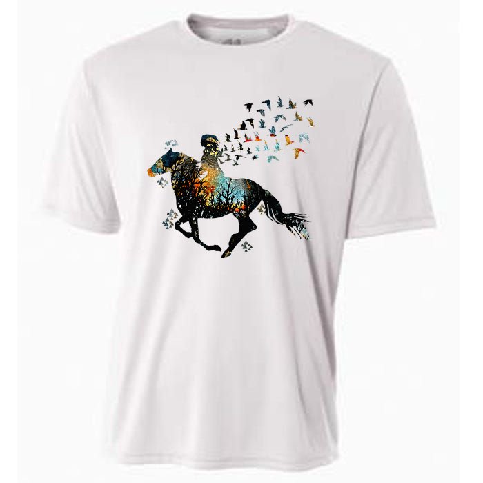 Horse Horseback Riding Life Nature Bird Horse Girls Women Cooling Performance Crew T-Shirt