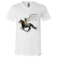 Horse Horseback Riding Life Nature Bird Horse Girls Women V-Neck T-Shirt