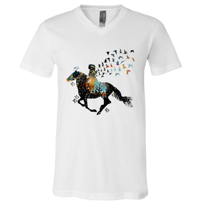 Horse Horseback Riding Life Nature Bird Horse Girls Women V-Neck T-Shirt