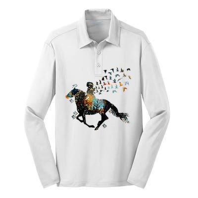 Horse Horseback Riding Life Nature Bird Horse Girls Women Silk Touch Performance Long Sleeve Polo