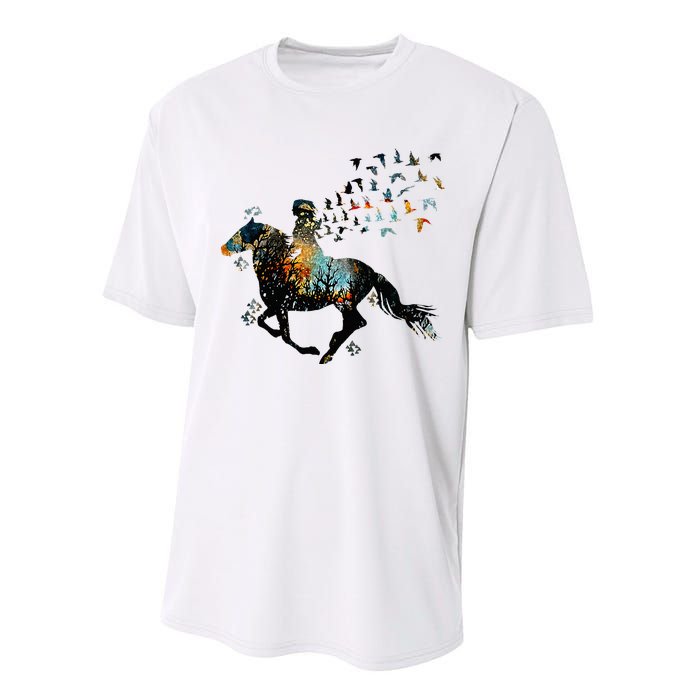 Horse Horseback Riding Life Nature Bird Horse Girls Women Performance Sprint T-Shirt