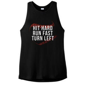 Hit Hard Run Fast Turn Left Funny Baseball Player & Fan Ladies PosiCharge Tri-Blend Wicking Tank