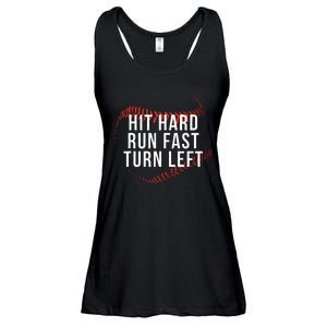 Hit Hard Run Fast Turn Left Funny Baseball Player & Fan Ladies Essential Flowy Tank