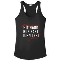 Hit Hard Run Fast Turn Left Funny Baseball Player & Fan Ladies PosiCharge Competitor Racerback Tank