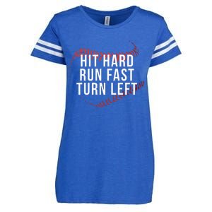 Hit Hard Run Fast Turn Left Funny Baseball Player & Fan Enza Ladies Jersey Football T-Shirt