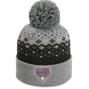 Hit Hard Run Fast Turn Left Baseball Diamond Gift The Baniff Cuffed Pom Beanie