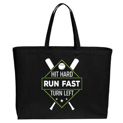 Hit Hard Run Fast Turn Left Funny Sport Baseball Gift Cotton Canvas Jumbo Tote