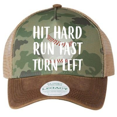 Hit Hard Run Fast Turn Left Baseball Legacy Tie Dye Trucker Hat