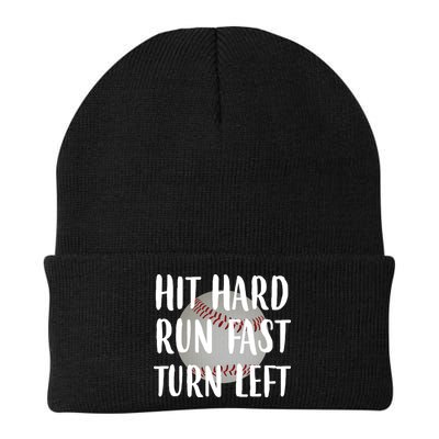 Hit Hard Run Fast Turn Left Baseball Beanie