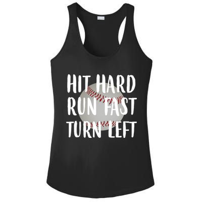 Hit Hard Run Fast Turn Left Baseball Ladies PosiCharge Competitor Racerback Tank
