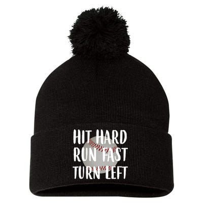 Hit Hard Run Fast Turn Left Baseball Pom Pom 12in Knit Beanie