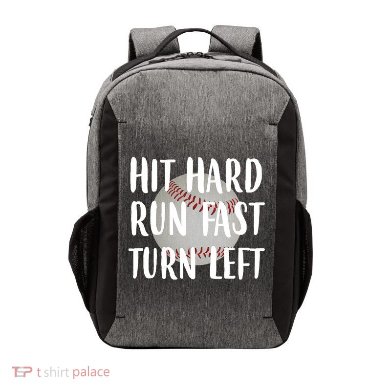 Hit Hard Run Fast Turn Left Baseball Vector Backpack