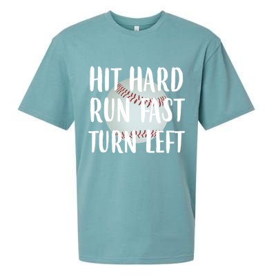 Hit Hard Run Fast Turn Left Baseball Sueded Cloud Jersey T-Shirt