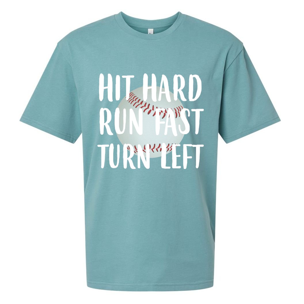 Hit Hard Run Fast Turn Left Baseball Sueded Cloud Jersey T-Shirt