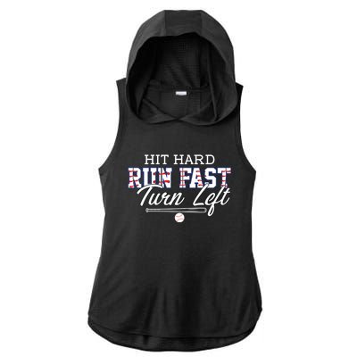 Hit Hard Run Fast Turn Left Baseball Player Softball Funny Gift Ladies PosiCharge Tri-Blend Wicking Draft Hoodie Tank