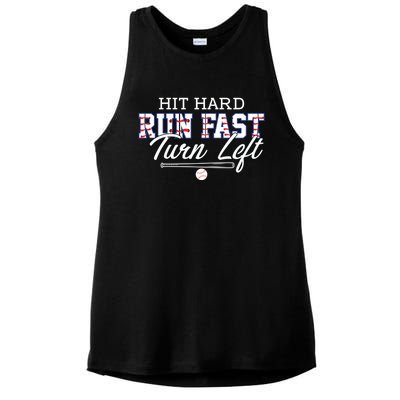 Hit Hard Run Fast Turn Left Baseball Player Softball Funny Gift Ladies PosiCharge Tri-Blend Wicking Tank