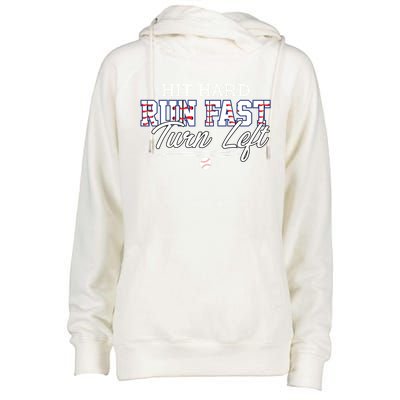 Hit Hard Run Fast Turn Left Baseball Player Softball Funny Gift Womens Funnel Neck Pullover Hood