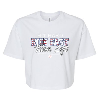 Hit Hard Run Fast Turn Left Baseball Player Softball Funny Gift Bella+Canvas Jersey Crop Tee