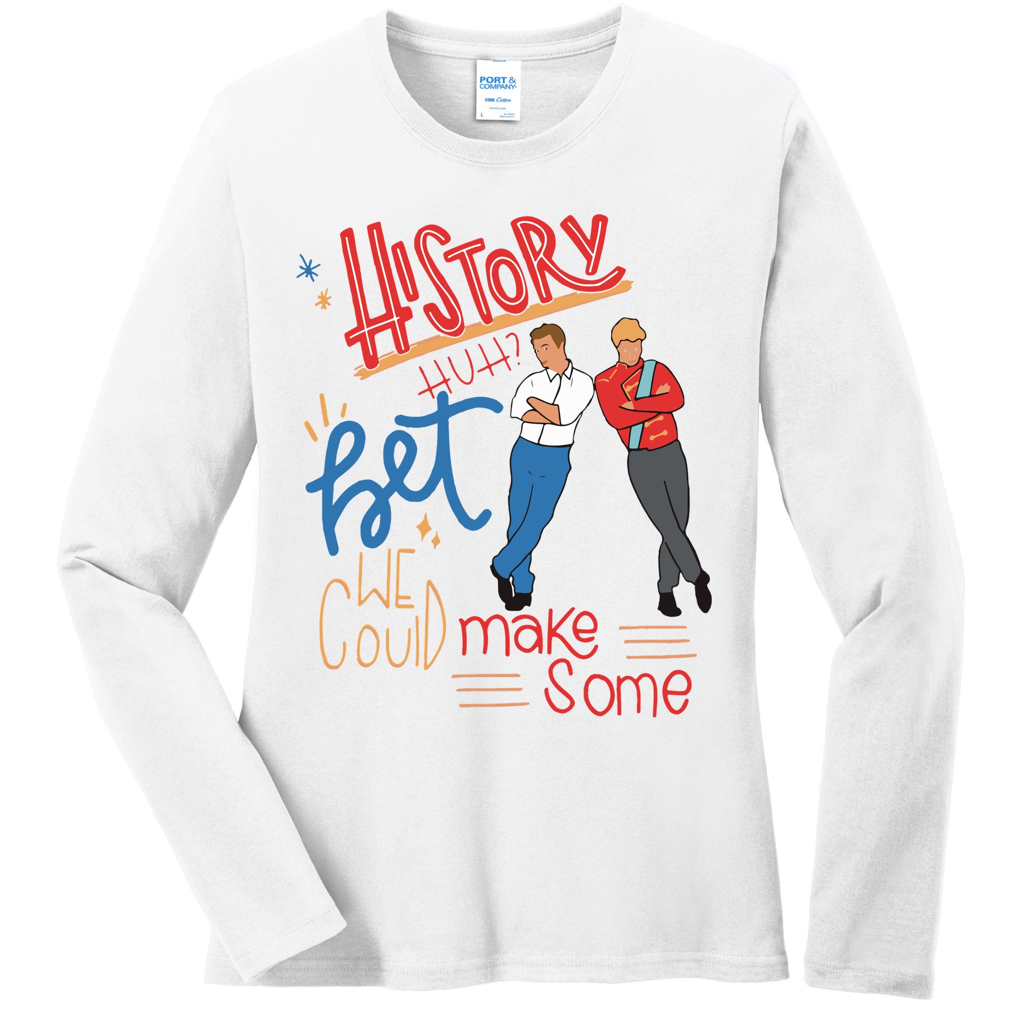 History Huh Red White And Royal Blue Ladies Long Sleeve Shirt