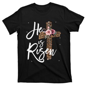 He has Risen Easter Day Jesus Cross Leopard Plus T-Shirt