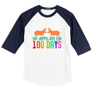 Hip Hippo Ray For 100 Days Of School Hip Hip Hooray Baseball Sleeve Shirt