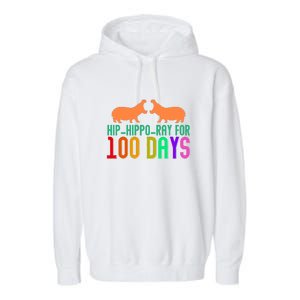 Hip Hippo Ray For 100 Days Of School Hip Hip Hooray Garment-Dyed Fleece Hoodie