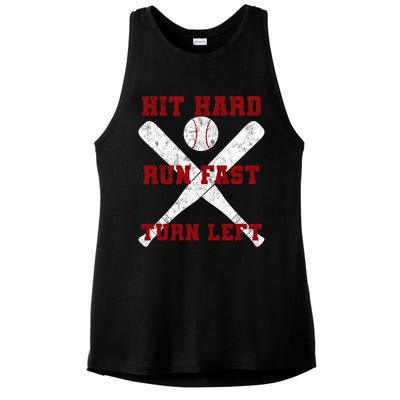 Hit Hard Run Fast Turn Left Baseball Player Gift Ladies PosiCharge Tri-Blend Wicking Tank