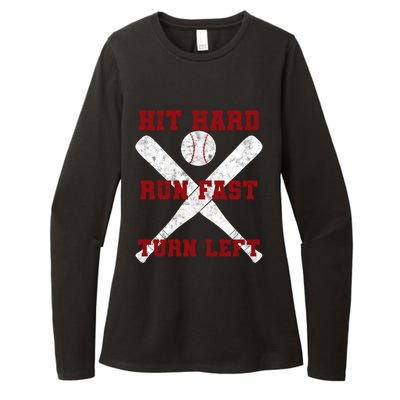 Hit Hard Run Fast Turn Left Baseball Player Gift Womens CVC Long Sleeve Shirt