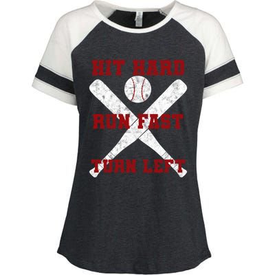 Hit Hard Run Fast Turn Left Baseball Player Gift Enza Ladies Jersey Colorblock Tee