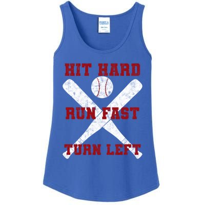 Hit Hard Run Fast Turn Left Baseball Player Gift Ladies Essential Tank